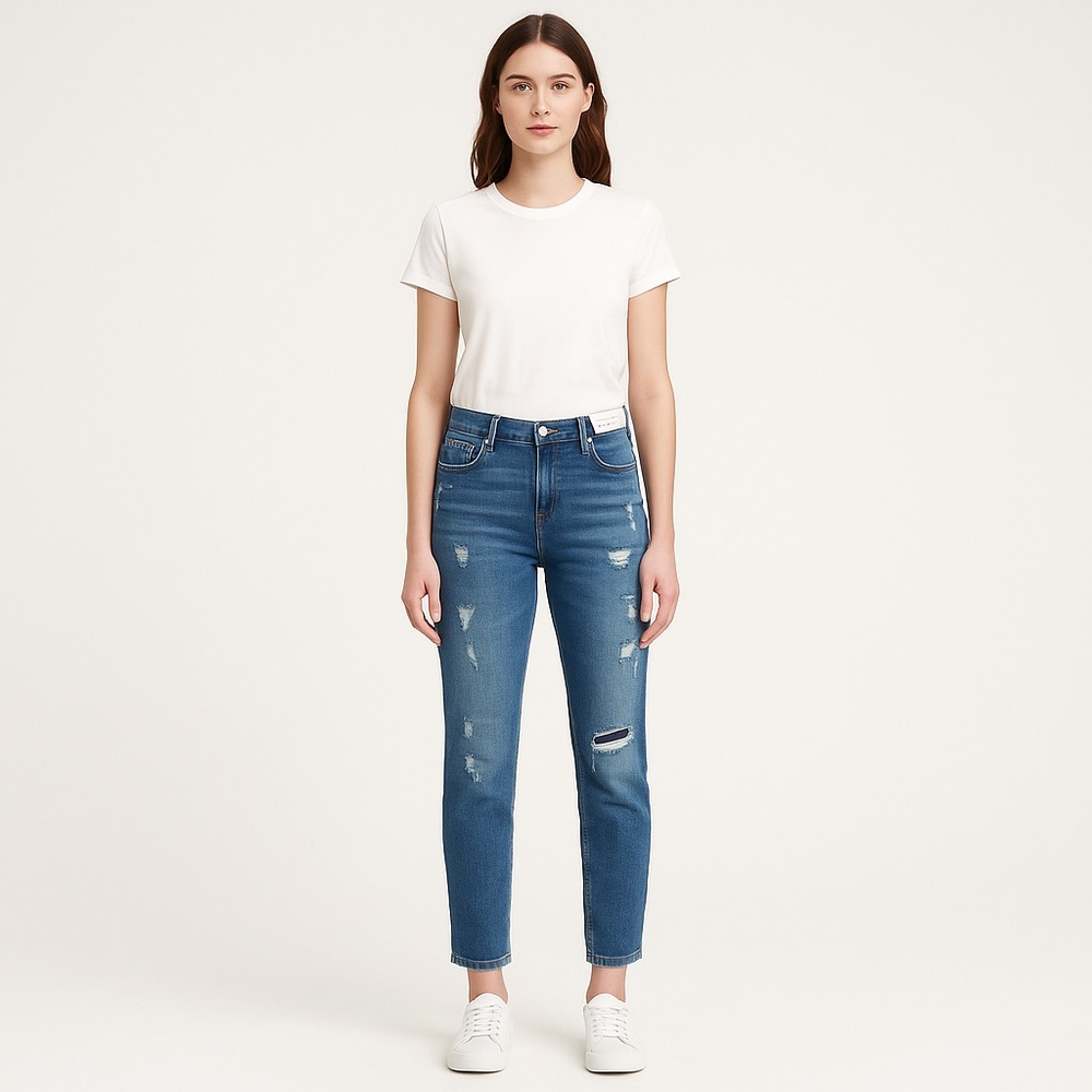 Gap Best Girlfriend jeans NWT blue ripped distressed stretchy denim mid rise 24